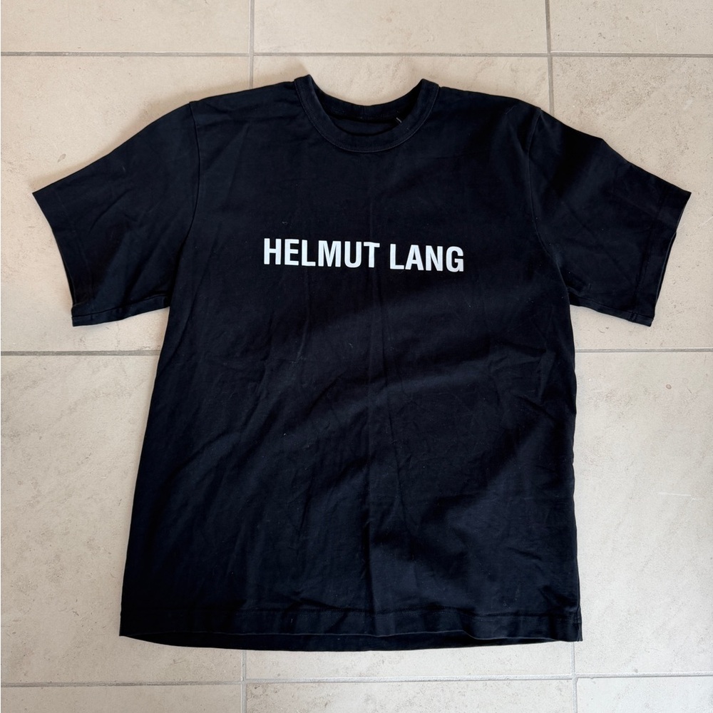 Helmut Lang Black Tee with White Logo L